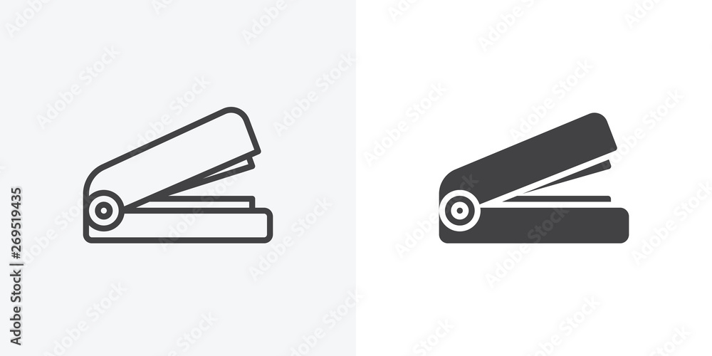 Office stapler icon. line and glyph version, Stapler outline and filled vector sign. linear and full pictogram. Symbol, logo illustration. Different style icons set Office stapler icon. line and glyph version, Stapler outline and filled vector sign. linear and full pictogram. Symbol, logo illustration. Different style icons set