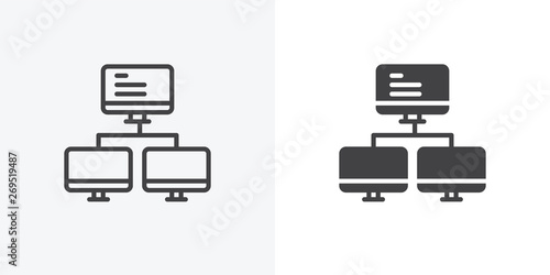 Computer server icon. line and glyph version, Computer network connection outline and filled vector sign. linear and full pictogram. Symbol, logo illustration. Different style icons set
