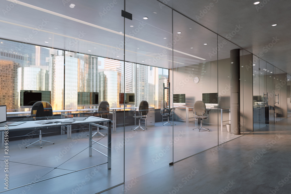 Glass Office Room Wall Mockup 3d rendering Stock Illustration Adobe