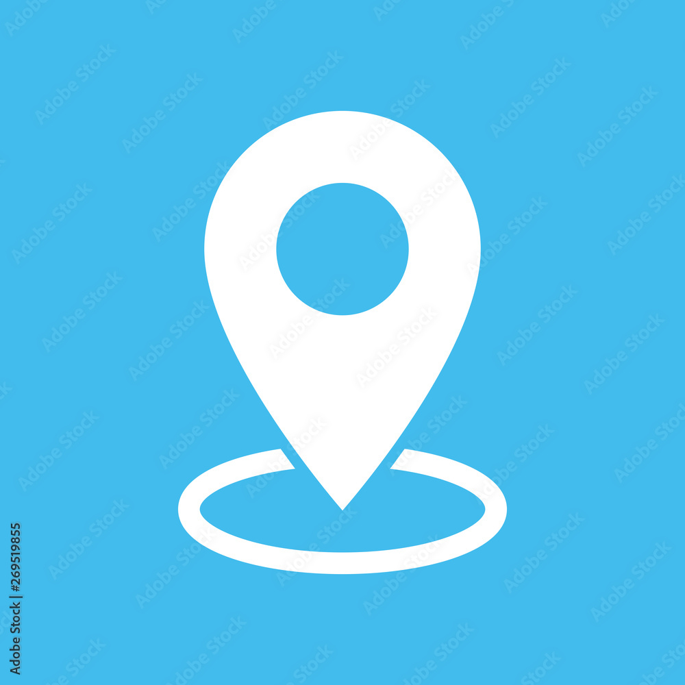 white flat map pointer icon on blue background white flat map pointer icon on blue background