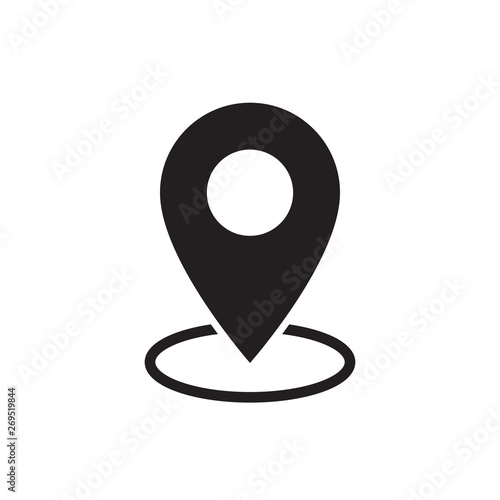 black flat map pointer icon on white background