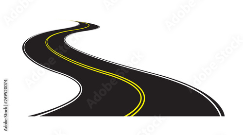 abstract curved asphalt road with double yellow line in middle