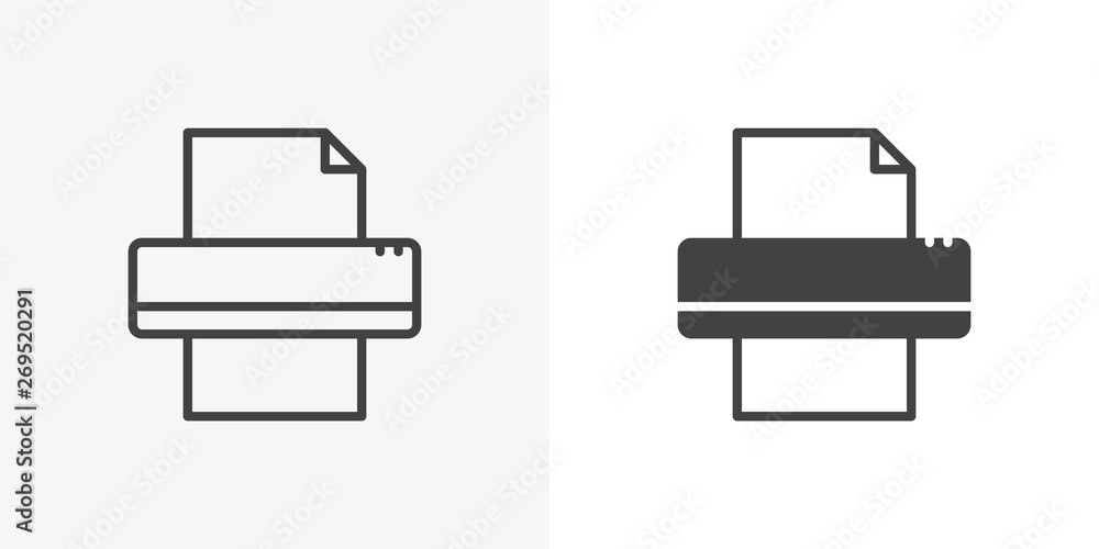 Printer paper print icon. line and glyph version, Printing printer outline and filled vector sign. linear and full pictogram. Symbol, logo illustration. Different style icons set Printer paper print icon. line and glyph version, Printing printer outline and filled vector sign. linear and full pictogram. Symbol, logo illustration. Different style icons set