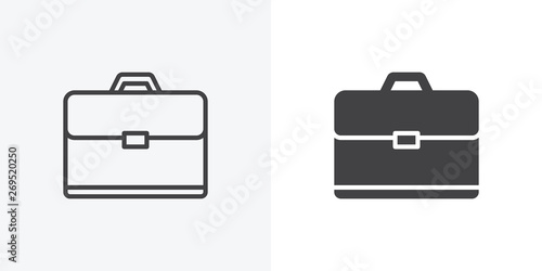 Business suitcase bag icon. Portfolio line and glyph version, Briefcase outline and filled vector sign. linear and full pictogram. Symbol, logo illustration. Different style icons set