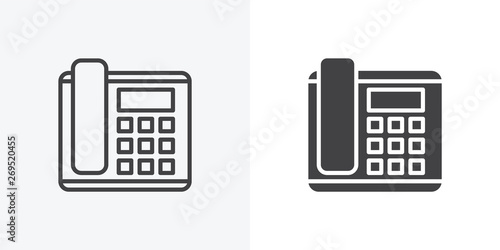 Office phone icon. line and glyph version, office telephone with buttons outline and filled vector sign. linear and full pictogram. Symbol, logo illustration. Different style icons set