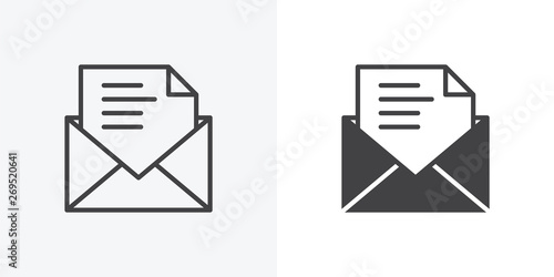 Mail envelope icon. line and glyph version, Email, message outline and filled vector sign. Open envelope document file linear and full pictogram. Symbol, logo illustration. Different style icons set