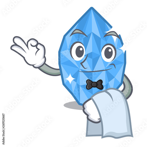 Waiter aquamarine gem isolated with the mascot