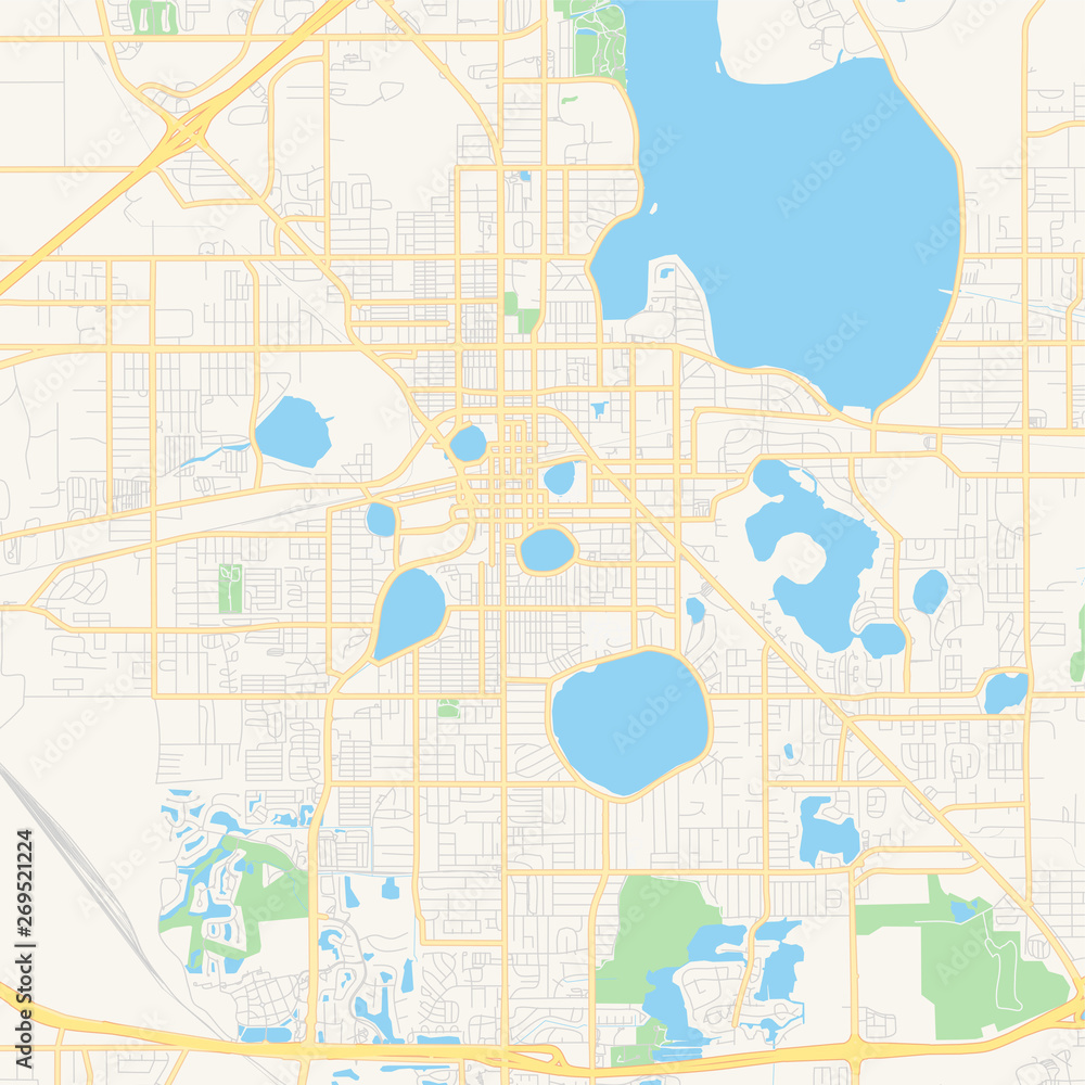 Empty vector map of Lakeland, Florida, USA