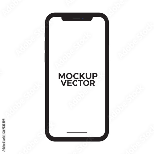 Black smartphone mockup with blank screen on white backgorund