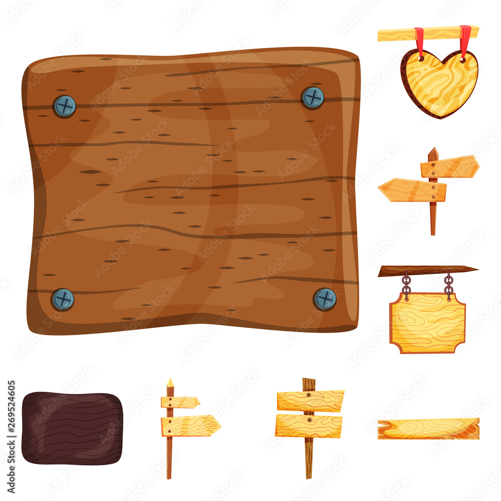 Naklejka premium Isolated object of signboard and wood icon. Collection of signboard and wooden stock vector illustration.