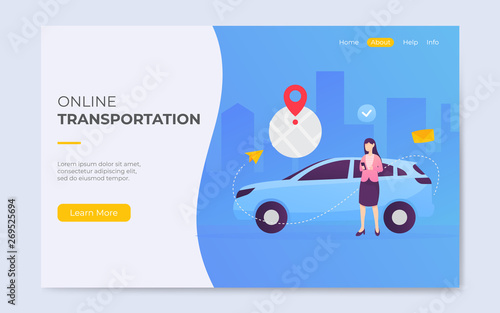 Modern flat online transportation landing page illustration