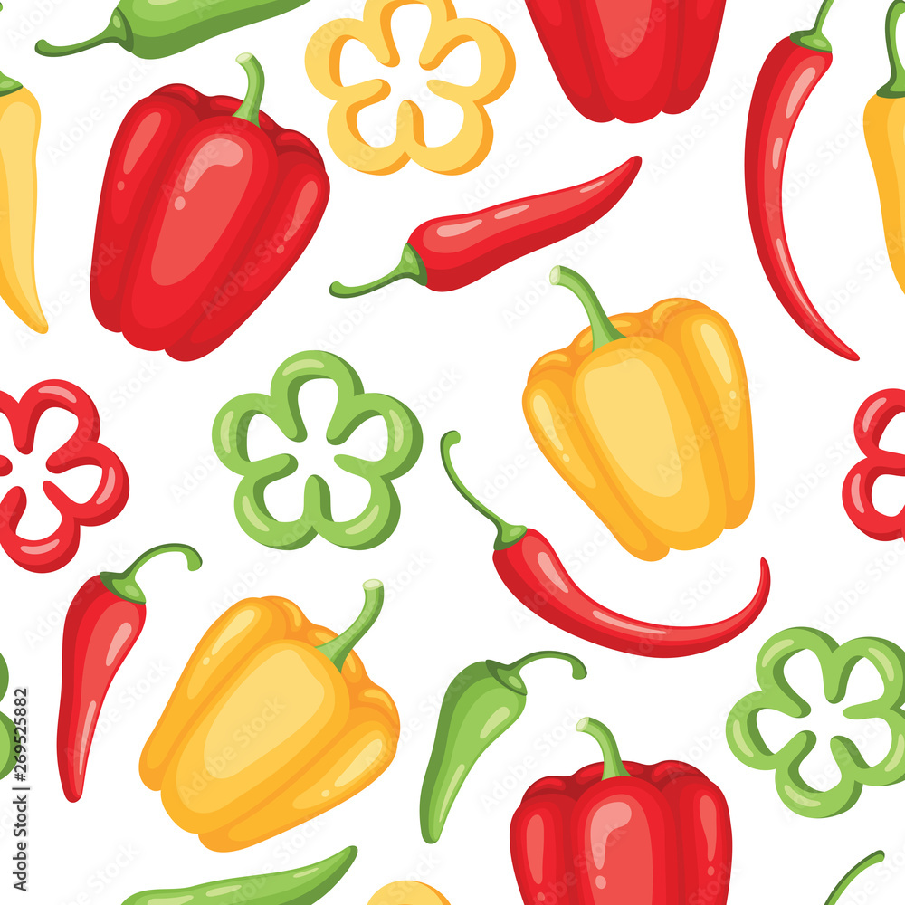 Seamless pattern with chili and bell peppers Seamless pattern with chili and bell peppers