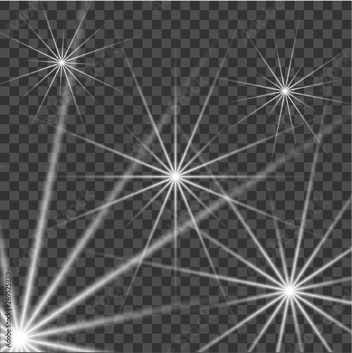 White beautiful light explodes with a transparent explosion. Vector  bright illustration for perfect effect with sparkles. Bright Star. Transparent shine of the gloss gradient  bright flash.