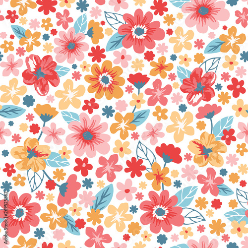 Wallpaper Mural Seamless ditsy floral folk pattern with pink and yellow flowers Torontodigital.ca