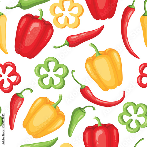 Carta da parati Seamless pattern with chili and bell peppers