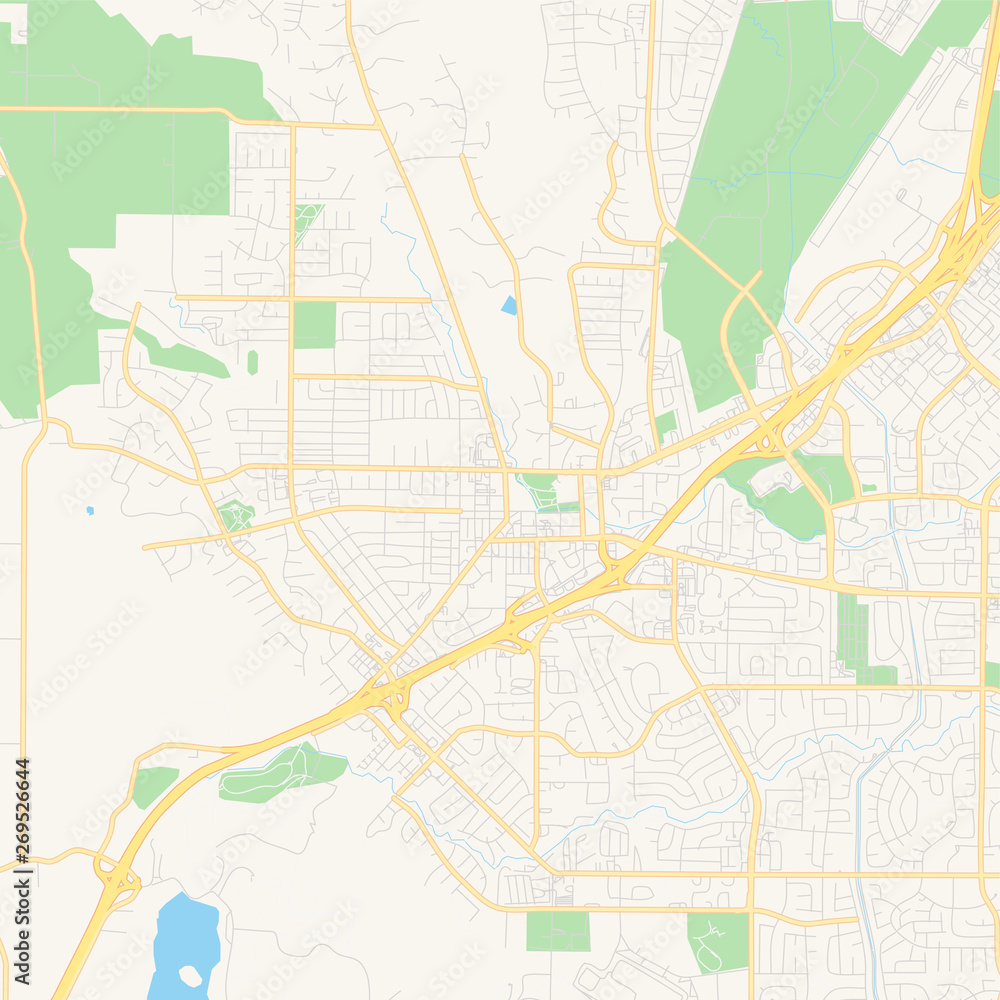 Empty vector map of Vacaville, California, USA