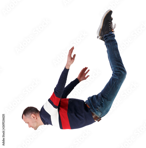 Canvas Print Side view of man in zero gravity or a fall.