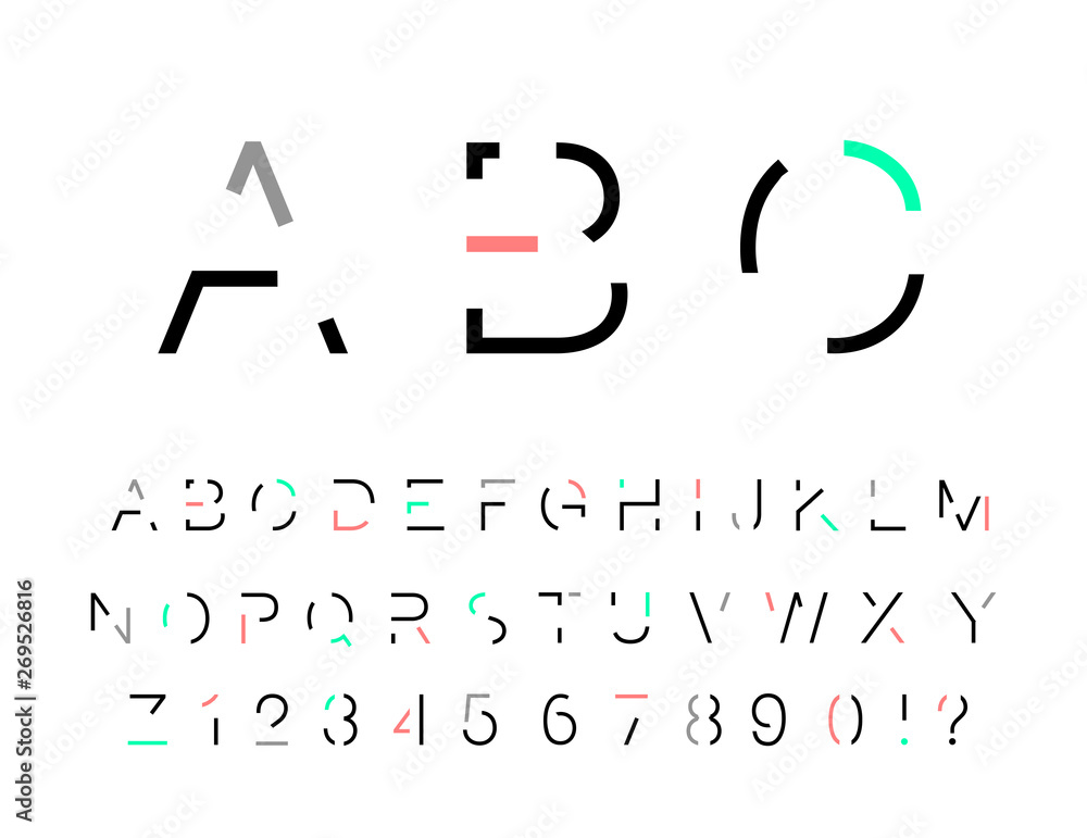 Abstract font. Abstract alphabet. Font design. Minimalist alphabet. Abc design. Geometric abstract technology font. Futuristic alphabet for logotype. Design letters and numbers logo. 