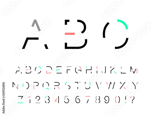 Abstract font. Abstract alphabet. Font design. Minimalist alphabet. Abc design. Geometric abstract technology font. Futuristic alphabet for logotype. Design letters and numbers logo. 