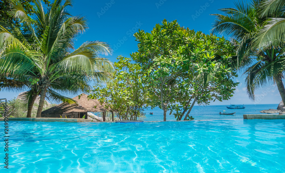 beautiful swimming pool in tropical resort , Phangan island, Thailand.
