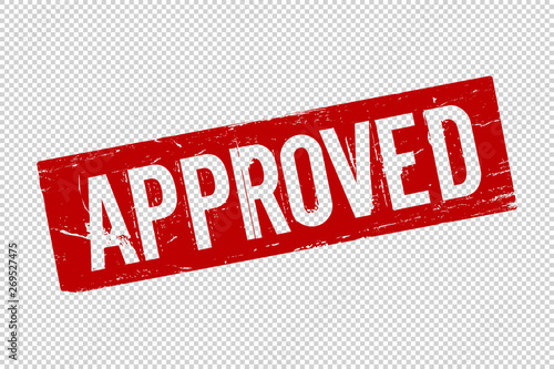 Grunge red approved square rubber seal stamp