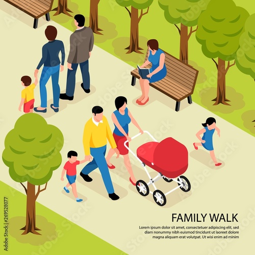  Family Walk Isometric Illustration