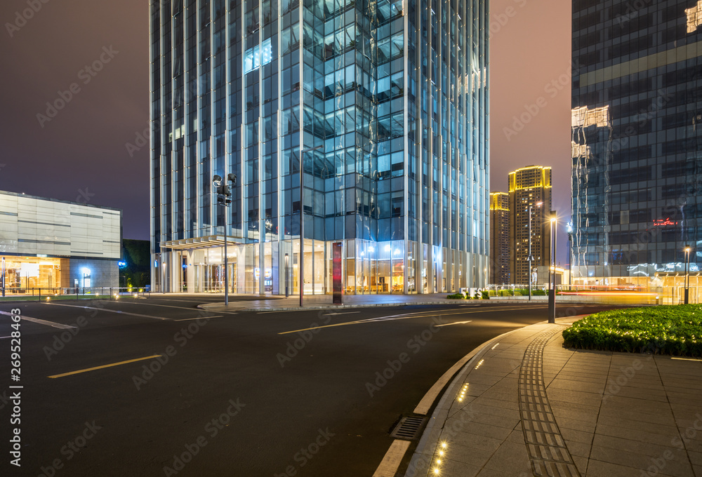 Fototapeta premium Office buildings and highways at night in the financial center, chongqing, China