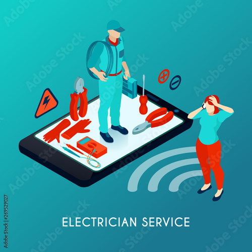 Electrician Service Isometric Composition 