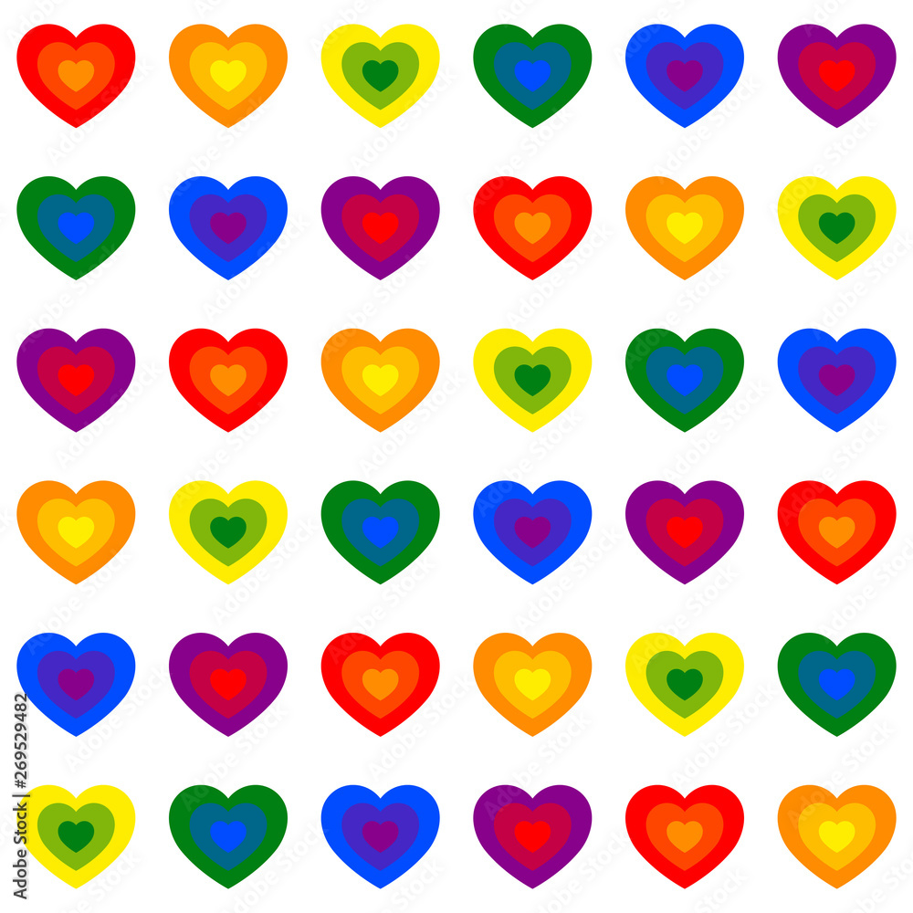 Colorful vector rainbow heart seamless repetitive vector pattern