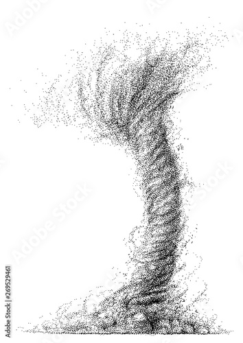 Tornado illustration, drawing, engraving, ink, line art, vector