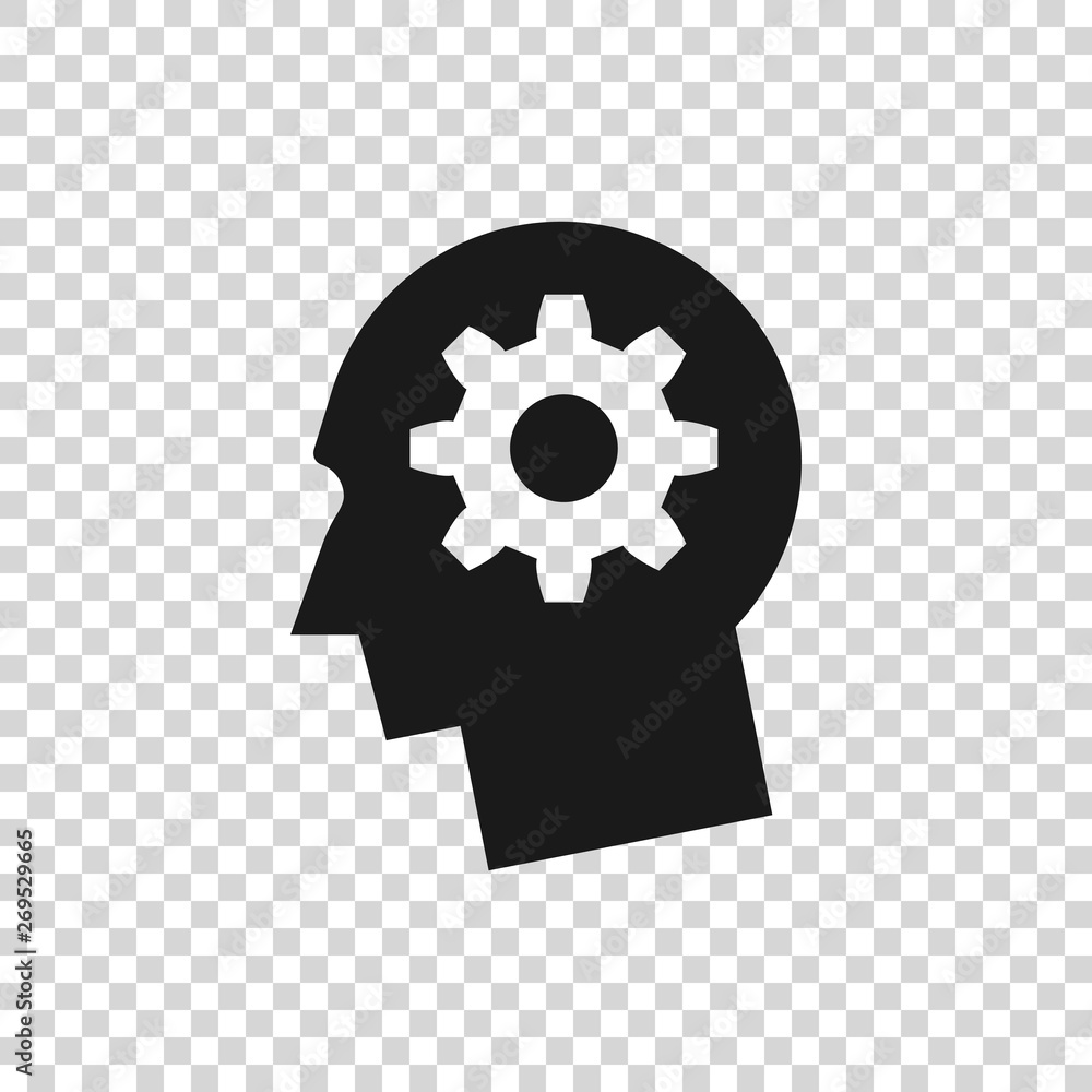Grey Human head with gear inside icon isolated on transparent ...