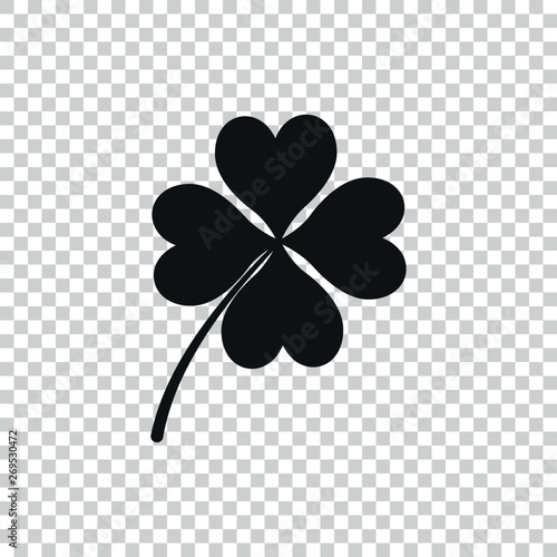 Grey Four leaf clover icon isolated on transparent background. Happy Saint Patrick day. Vector Illustration
