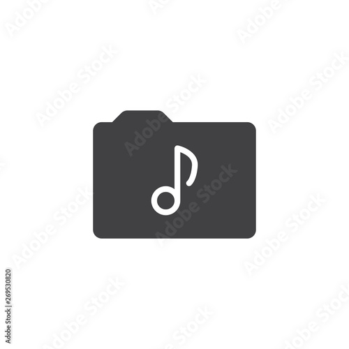 Music gallery folder vector icon. filled flat sign for mobile concept and web design. Document folder with musical note glyph icon. Symbol, logo illustration. Vector graphics