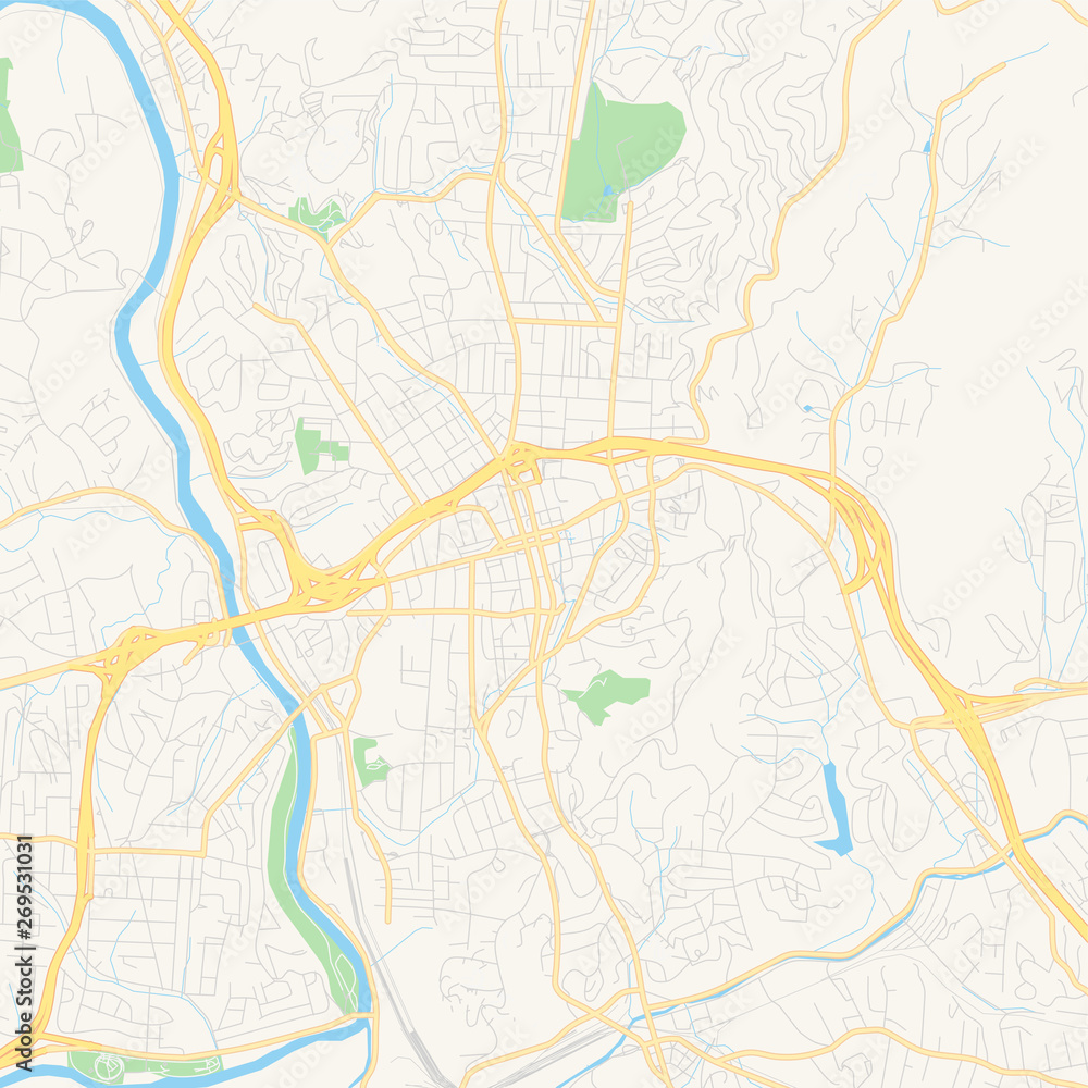 Empty vector map of Asheville, North Carolina, USA