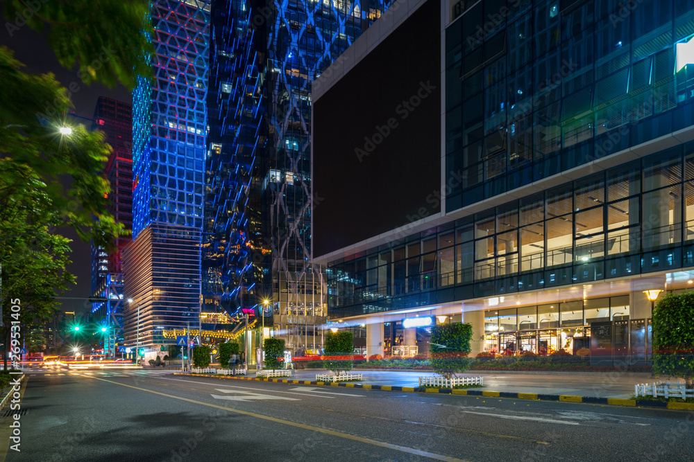 Obraz premium Office buildings and highways at night in the financial center, Shenzhen, China