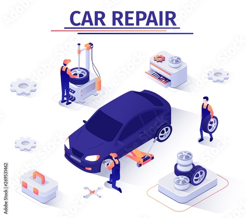Banner with Wheel Replacement Offer in Car Service