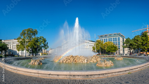 Photography Panoramic view of fountain called Hochstrahlbrunnen at Schwarzenbergplatz square