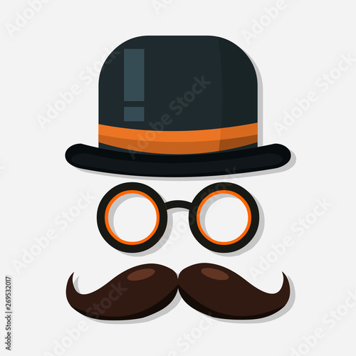 bowler hat glasses and mustache for hipster or father day concept vector illustration