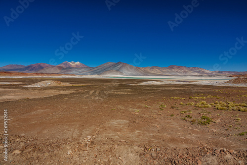 Red stones and Talar salar in Atacama