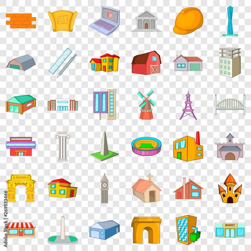 Project icons set. Cartoon style of 36 project vector icons for web for any design Project icons set. Cartoon style of 36 project vector icons for web for any design