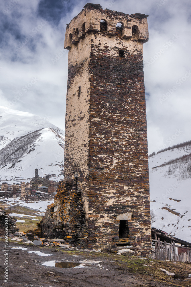 medieval defensive tower in ushguli