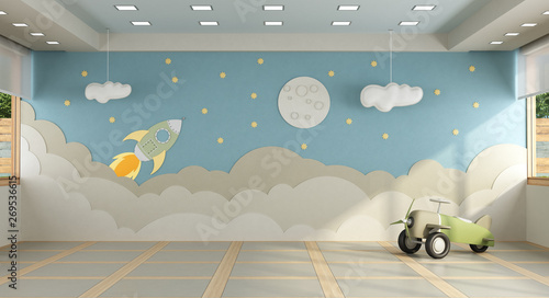 Fototapeta Naklejka Na Ścianę i Meble -  Playroom without furniture with decoration on backgroun wall