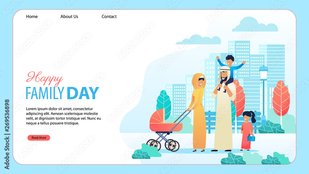 Happy Family Day Cartoon Landing Page Template Happy Family Day Cartoon Landing Page Template