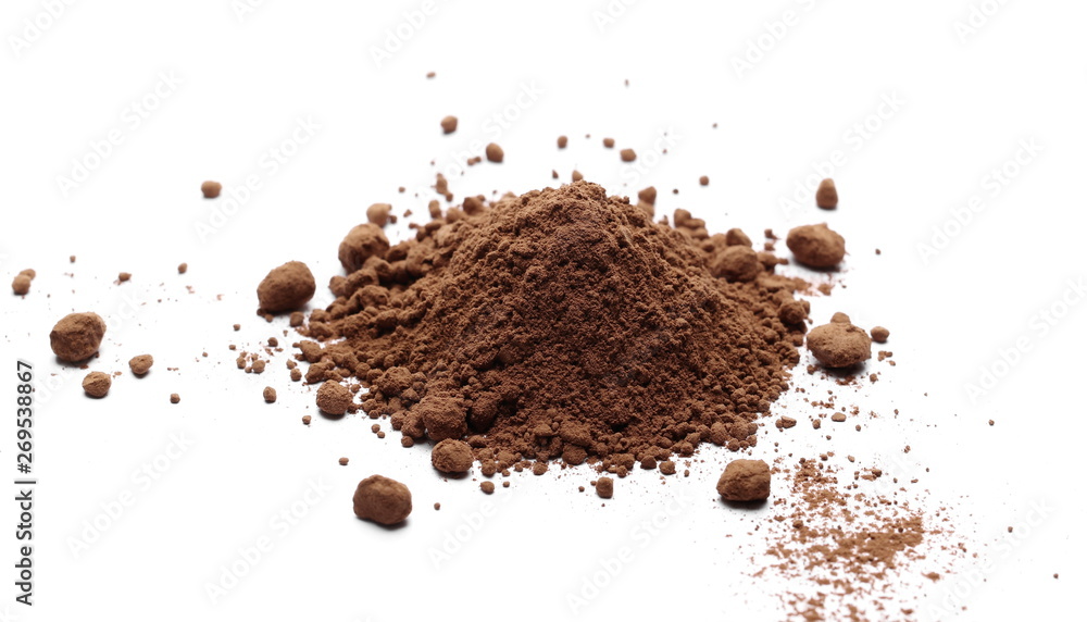 Cocoa powder pile isolated on white background Cocoa powder pile isolated on white background