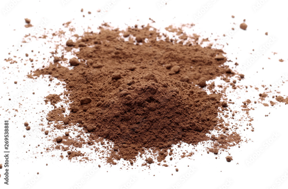 Cocoa powder pile isolated on white background Cocoa powder pile isolated on white background