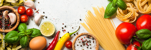 Cooking table with ingredients. Italian cuisine concept