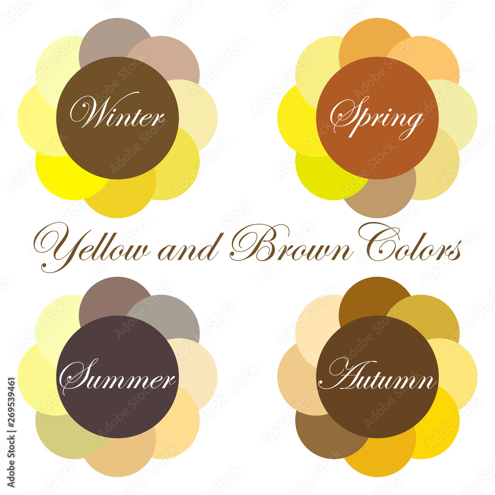Stock vector seasonal color analysis palettes with yellow and brown colors for Winter, Spring