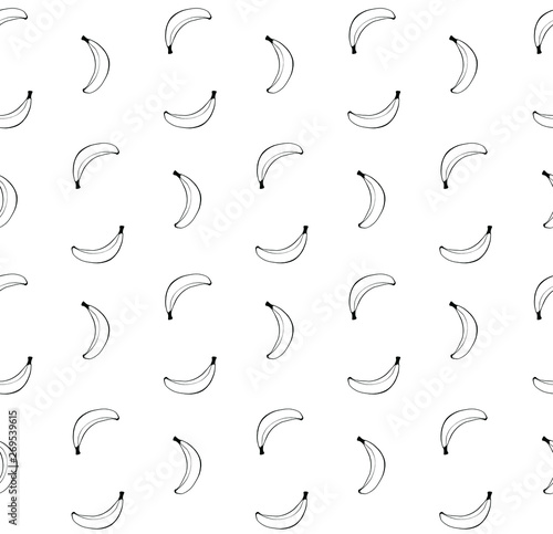 Black and white hand drawn banana seamless pattern