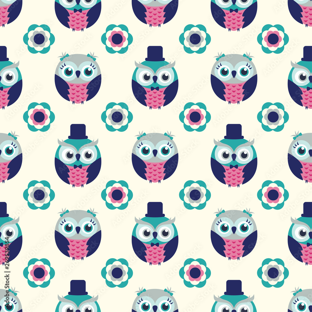 seamless cute cartoon owls wallpaper pattern background wallpaper - Vector  Stock Vector | Adobe Stock