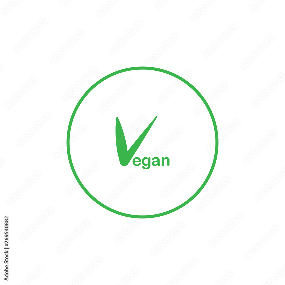 vegan vector logo. Round eco green logo. Vegan food sign with leaves. tag for cafe restaurants packaging design. Text with tick vegan vector logo. Round eco green logo. Vegan food sign with leaves. tag for cafe restaurants packaging design. Text with tick